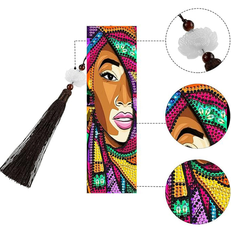 2Pcs de Marque-Pages en Cuir Africaine Broderie Diamant