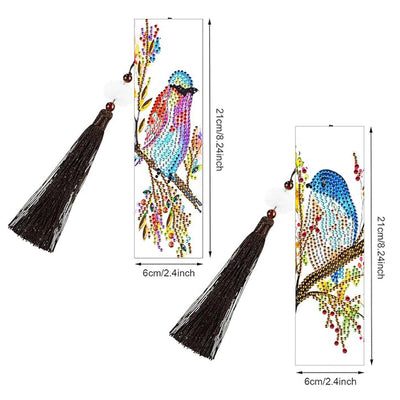 2Pcs de Marque-Pages en Cuir Oiseau Debout sur Une Branche Broderie Diamant