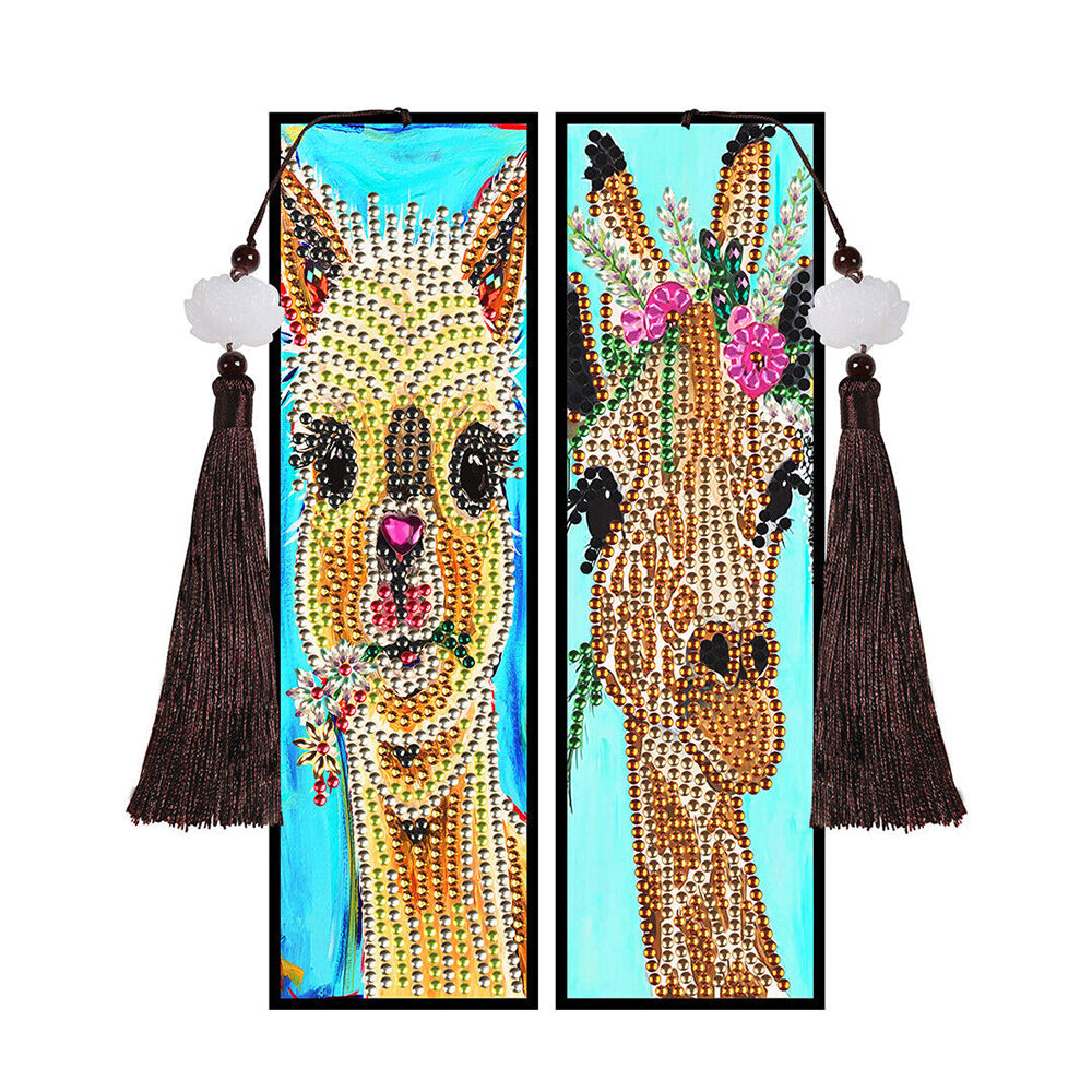 2Pcs de Marque-Pages en Cuir Giraffe et Alpaga Broderie Diamant