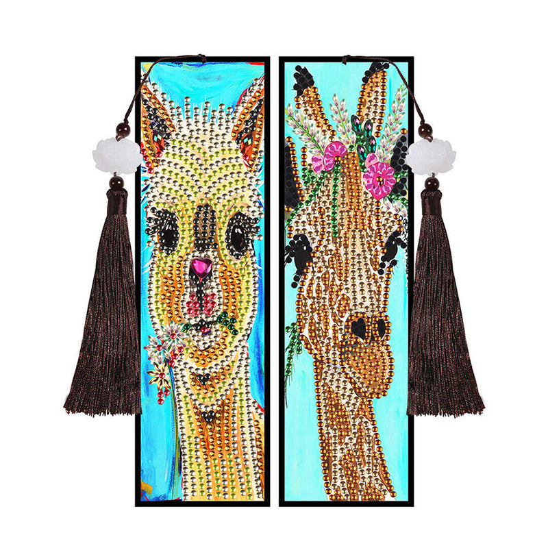 2Pcs de Marque-Pages en Cuir Giraffe et Alpaga Broderie Diamant