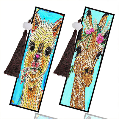 2Pcs de Marque-Pages en Cuir Giraffe et Alpaga Broderie Diamant