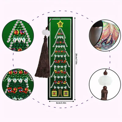 2/4Pcs de Marque-Pages en Cuir Arbre de Noël Broderie Diamant