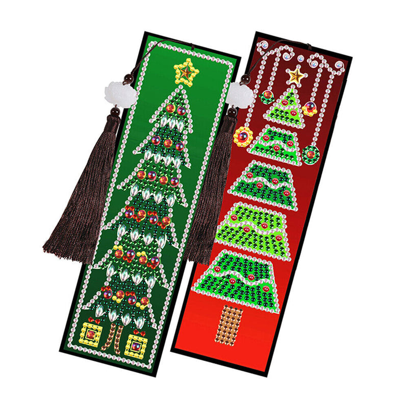 2/4Pcs de Marque-Pages en Cuir Arbre de Noël Broderie Diamant