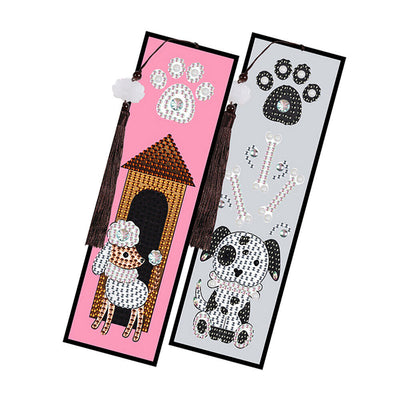 2/4Pcs de Marque-Pages en Cuir Maison pour Les Chiots et L'Agneau Broderie Diamant