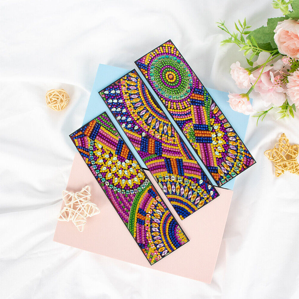 3Pcs de Marque-Pages en Cuir Mandala Coloré Broderie Diamant