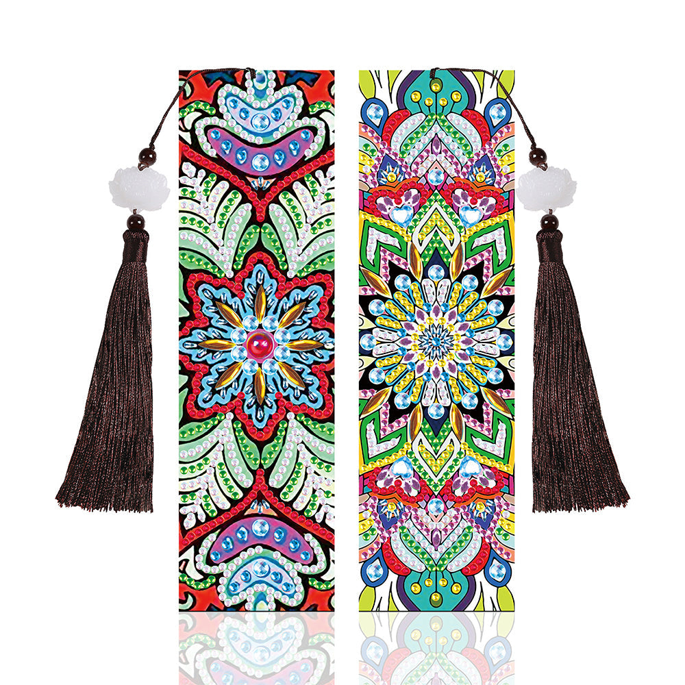 2/4Pcs de Marque-Pages en Cuir Mandala Abstrait Broderie Diamant