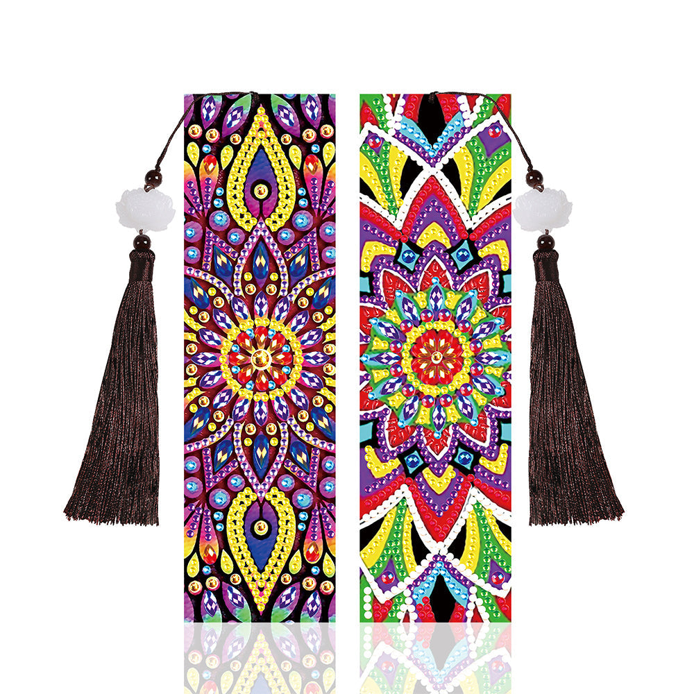 2/4Pcs de Marque-Pages en Cuir Mandala Coloré Broderie Diamant