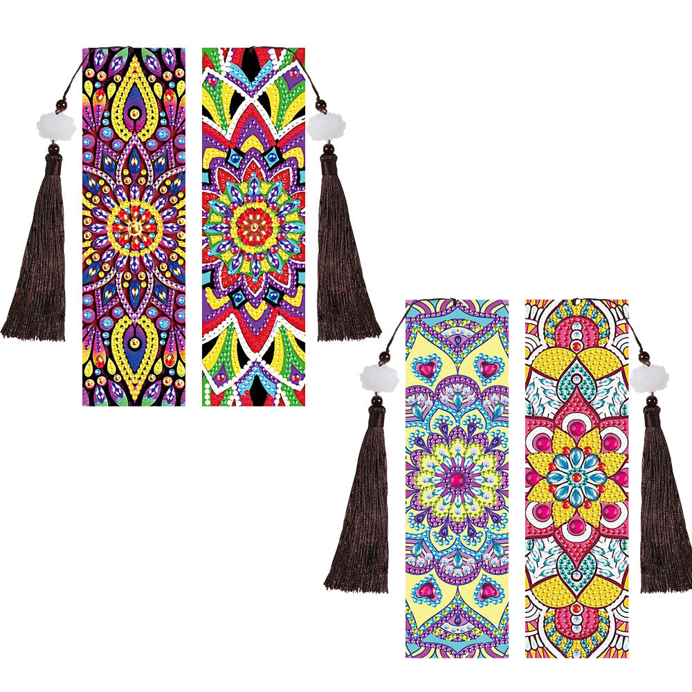 2/4Pcs de Marque-Pages en Cuir Mandala Coloré Broderie Diamant