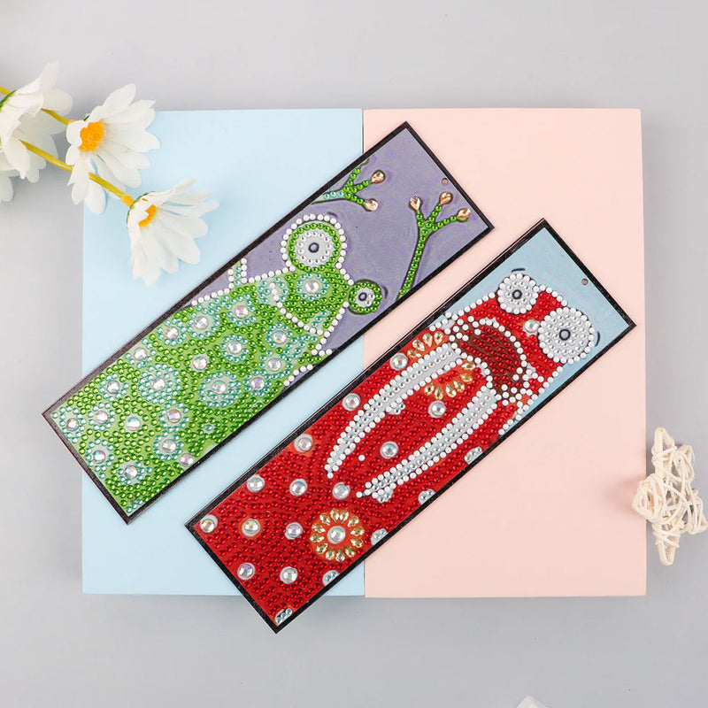 2Pcs de Marque-Pages en Cuir Grenouille et Lapin Animés Broderie Diamant