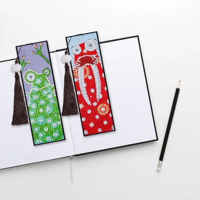 2Pcs de Marque-Pages en Cuir Grenouille et Lapin Animés Broderie Diamant