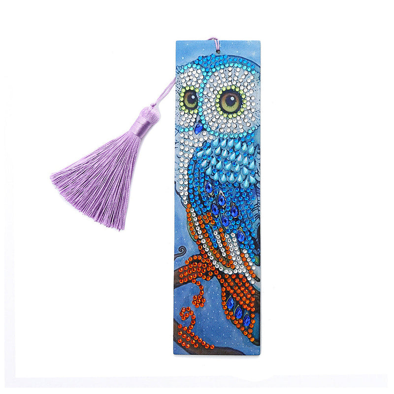 Marque-Pages en Cuir Hibou Bleu Broderie Diamant