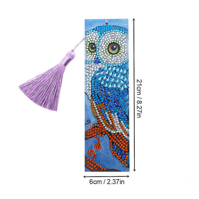 Marque-Pages en Cuir Hibou Bleu Broderie Diamant