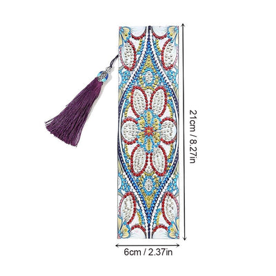 Marque-Pages en Cuir Mandala Fleur Bleue Broderie Diamant