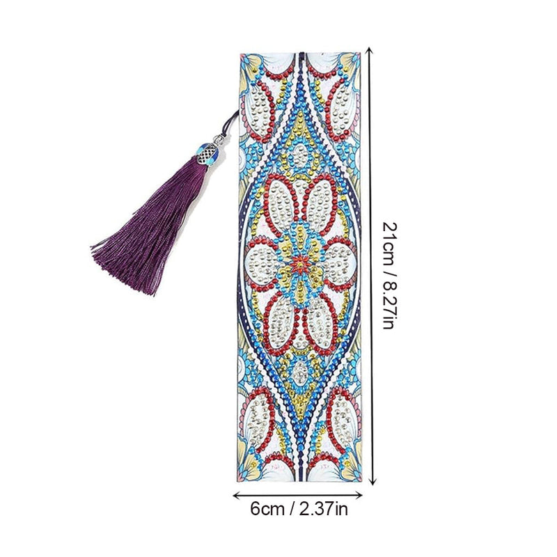 Marque-Pages en Cuir Mandala Fleur Bleue Broderie Diamant