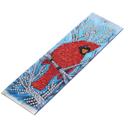 Marque-Pages en Cuir Oiseau Cardinal Broderie Diamant