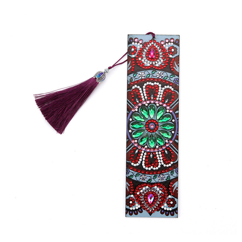 Marque-Pages en Cuir Mandala Rouge Broderie Diamant