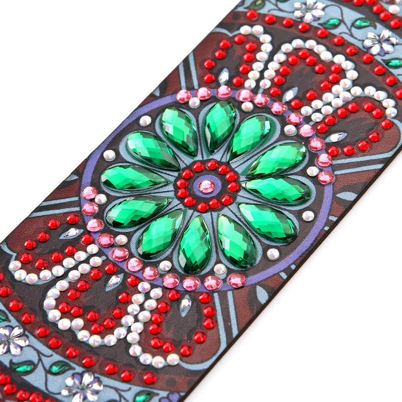 Marque-Pages en Cuir Mandala Rouge Broderie Diamant