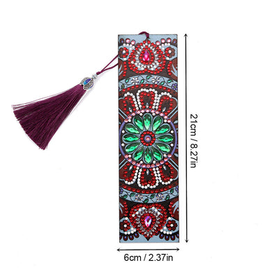 Marque-Pages en Cuir Mandala Rouge Broderie Diamant