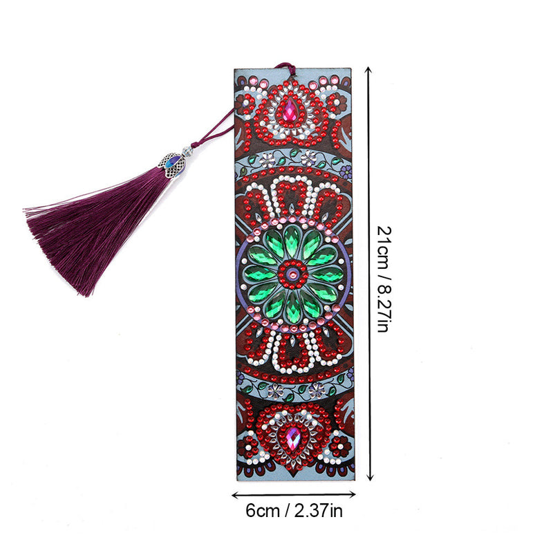 Marque-Pages en Cuir Mandala Rouge Broderie Diamant