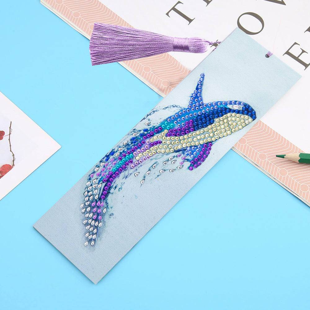 Marque-Pages en Cuir Dauphin Bleu Broderie Diamant