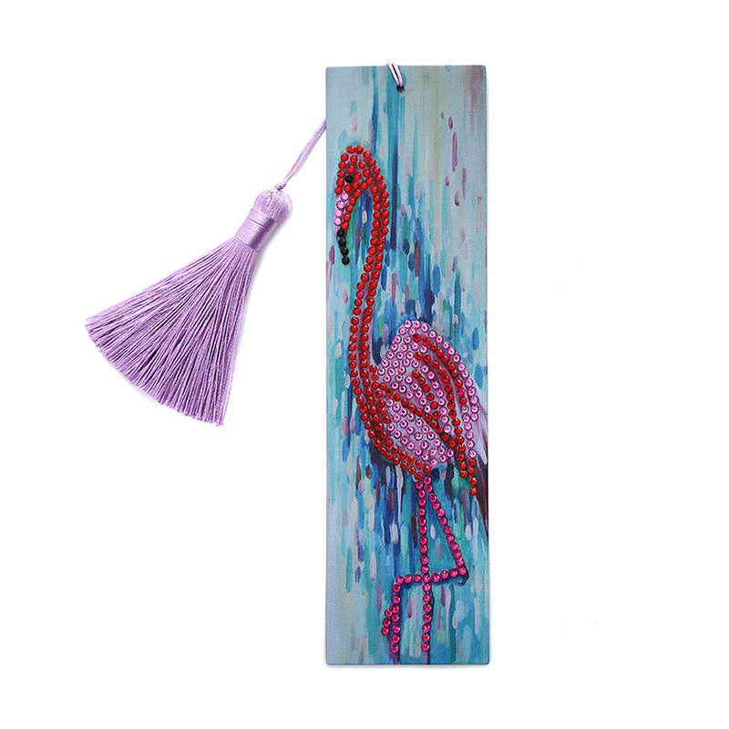 Marque-Pages en Cuir Flamingo Rouge Broderie Diamant