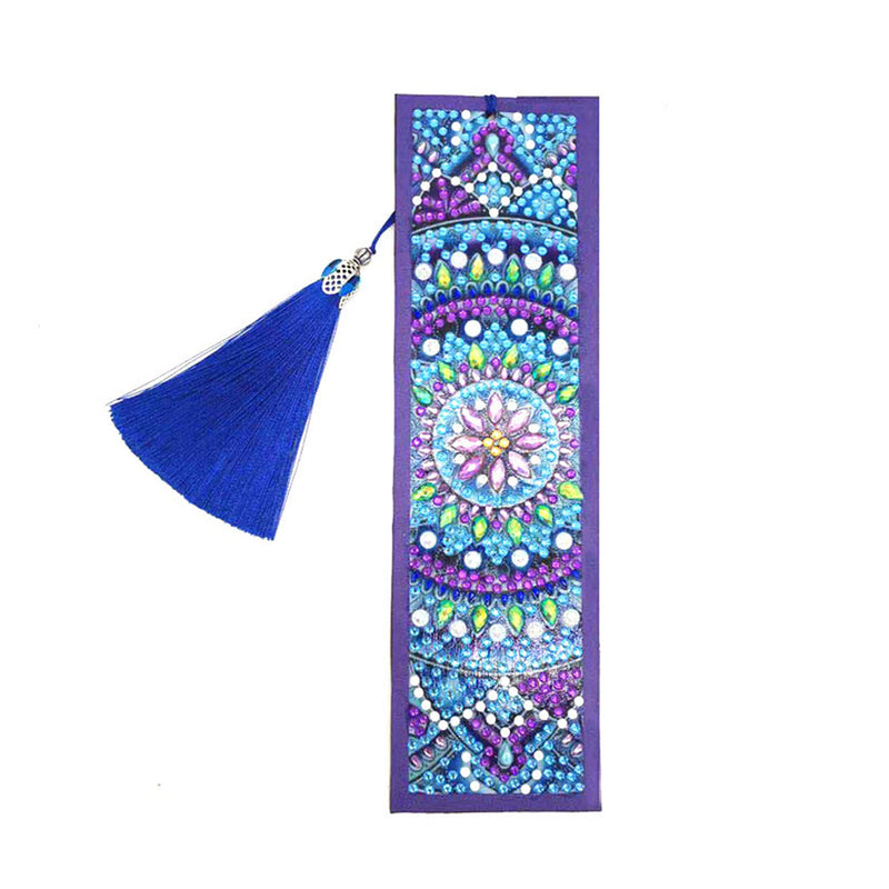 Marque-Pages en Cuir Mandala Bleu Broderie Diamant