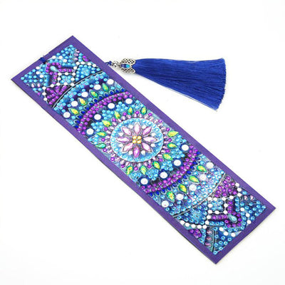 Marque-Pages en Cuir Mandala Bleu Broderie Diamant