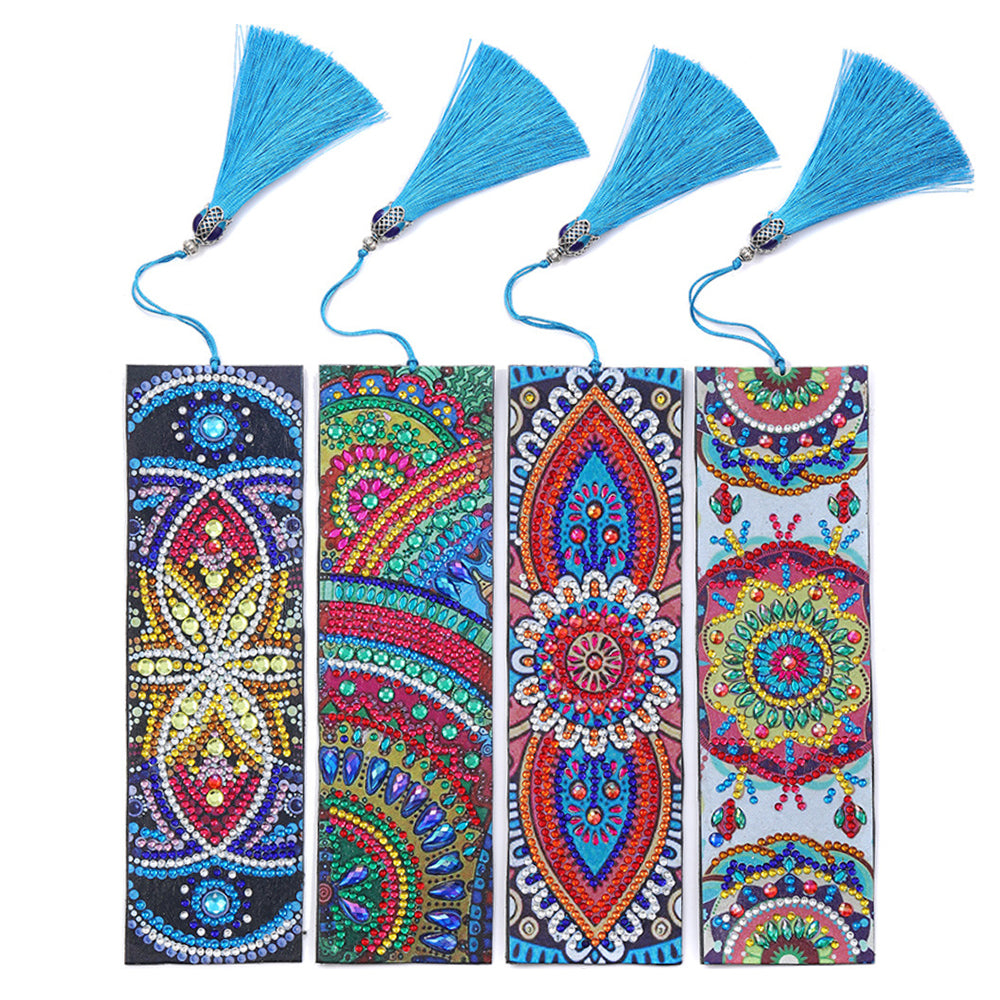 4Pcs de Marque-Pages en Cuir Mandala Coloré Broderie Diamant
