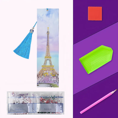 Marque-Pages en Cuir La Tour Eiffel Broderie Diamant