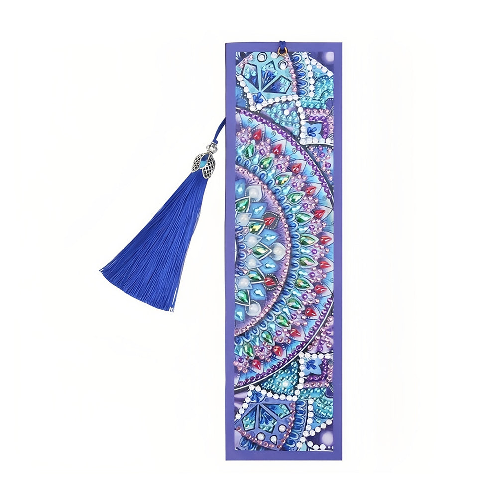 Marque-Pages en Cuir Mandala Bleu Violet Broderie Diamant