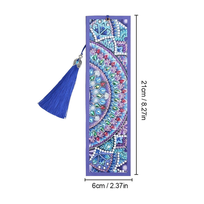 Marque-Pages en Cuir Mandala Bleu Violet Broderie Diamant