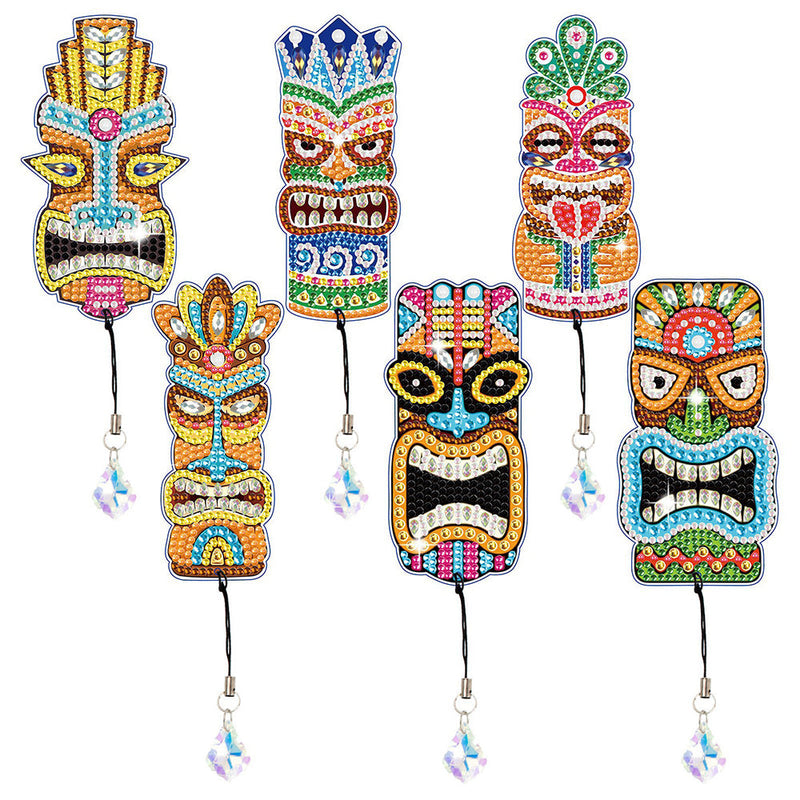 6Pcs de Marque-Pages Acrylique Visage du Totem Abstrait Broderie Diamant