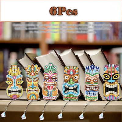 6Pcs de Marque-Pages Acrylique Visage du Totem Abstrait Broderie Diamant