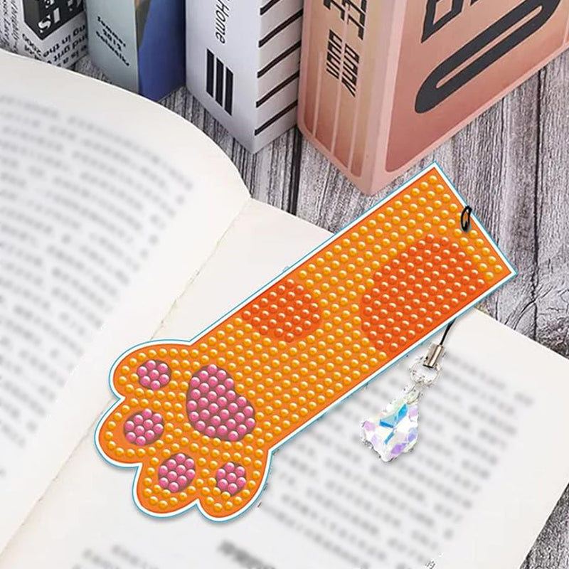 6Pcs de Marque-Pages Acrylique Patte de Chat Mignonne Broderie Diamant