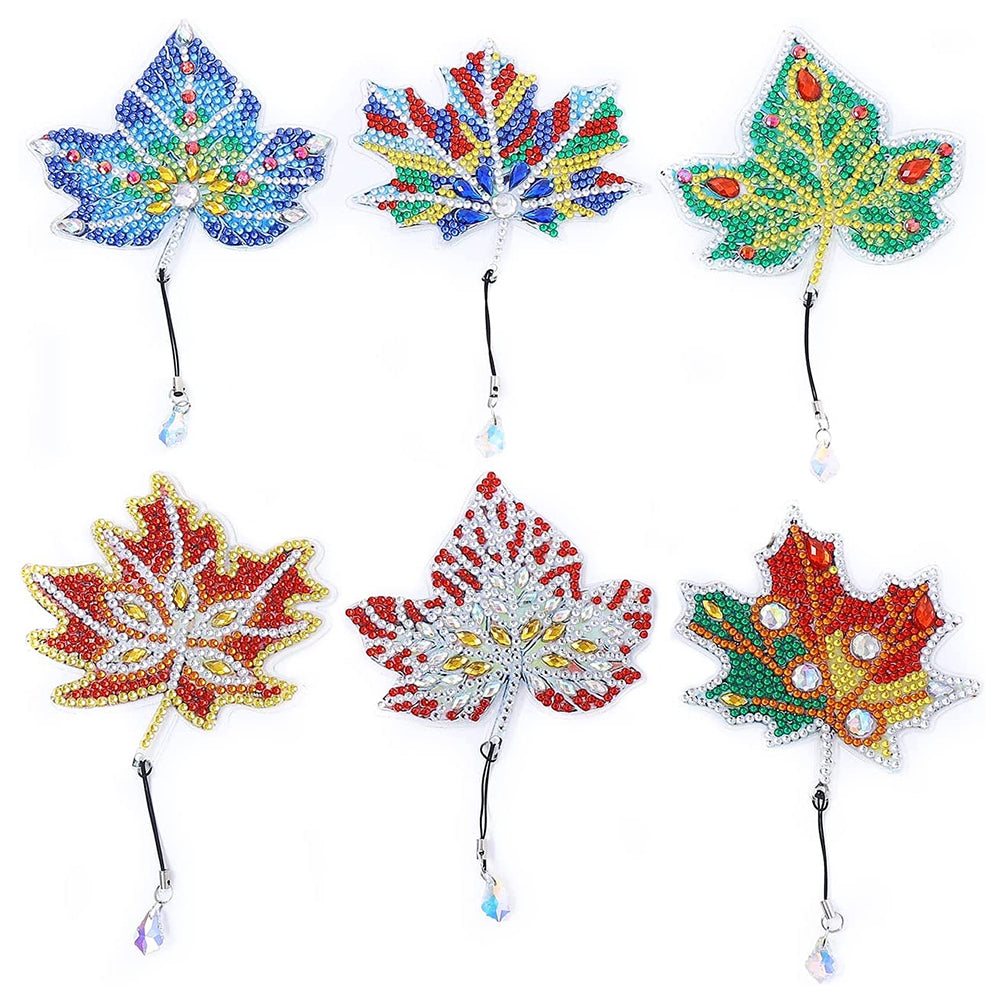 6Pcs de Marque-Pages Acrylique Feuille d'Érable Broderie Diamant