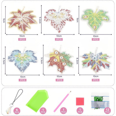 6Pcs de Marque-Pages Acrylique Feuille d'Érable Broderie Diamant