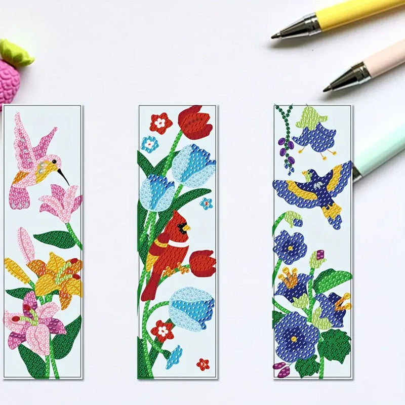 10Pcs de Marque-Pages Acrylique La Monde des Fleurs et des Oiseaux Broderie Diamant