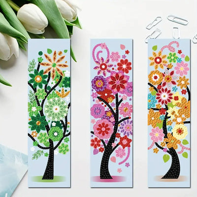 10Pcs de Marque-Pages Acrylique Lotus, Arbres, Abeilles et Libellule Broderie Diamant