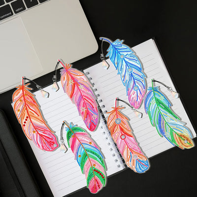 6Pcs de Marque-Pages Acrylique Plumes Douces et Belles Broderie Diamant