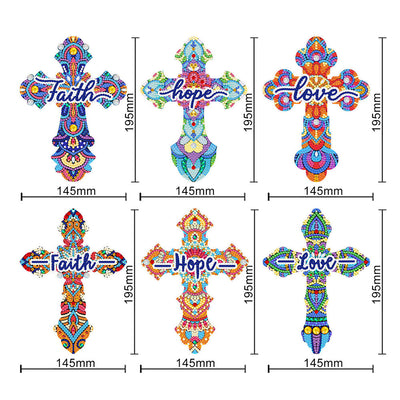 6Pcs de Marque-Pages Acrylique Croix Ornée de Religion Broderie Diamant