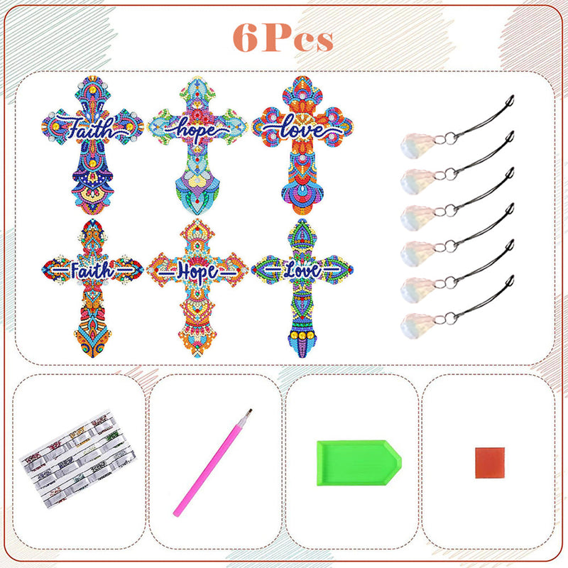 6Pcs de Marque-Pages Acrylique Croix Ornée de Religion Broderie Diamant