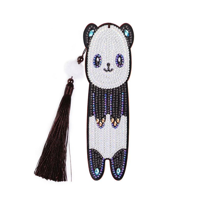 4Pcs de Marque-Pages en Cuir Panda, Ours, Chat et Lapin Broderie Diamant