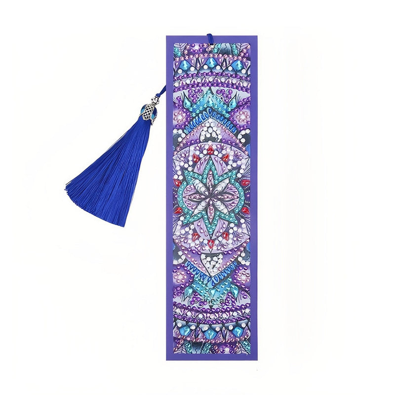 Marque-Pages en Cuir Mandala Bleu Violet Broderie Diamant