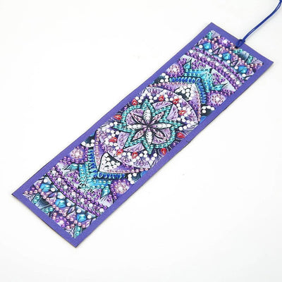 Marque-Pages en Cuir Mandala Bleu Violet Broderie Diamant