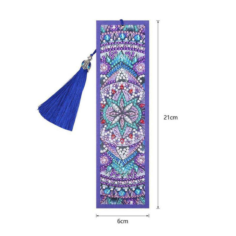 Marque-Pages en Cuir Mandala Bleu Violet Broderie Diamant