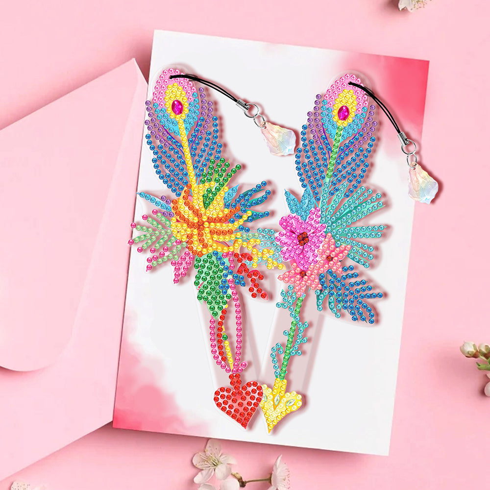 6Pcs de Marque-Pages Acrylique Plume de Fleurs Romantiques Broderie Diamant