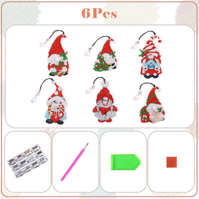 6Pcs de Marque-Pages Acrylique Gnome de Noël Broderie Diamant