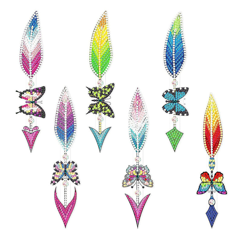 6Pcs de Marque-Pages Acrylique Flèche Plume Papillon Broderie Diamant