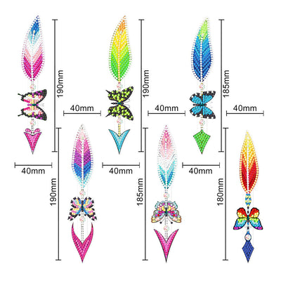 6Pcs de Marque-Pages Acrylique Flèche Plume Papillon Broderie Diamant