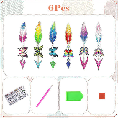 6Pcs de Marque-Pages Acrylique Flèche Plume Papillon Broderie Diamant